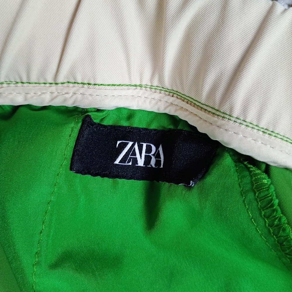 Zara Wide Leg Pants Elastic Waist Drawstring Size Medium Green Women's - Picture 11 of 12